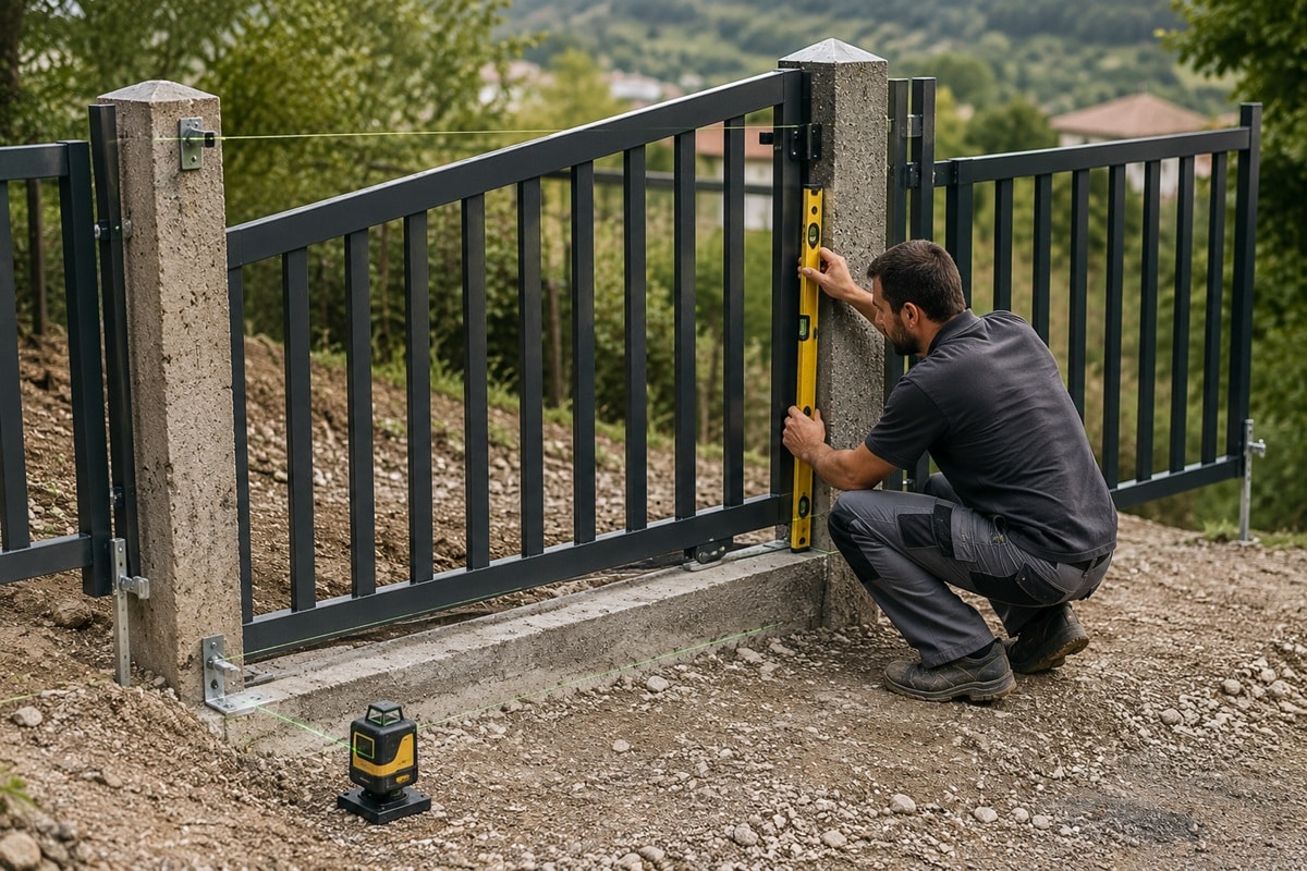 aligner clôture et portail sur un terrain irrégulier