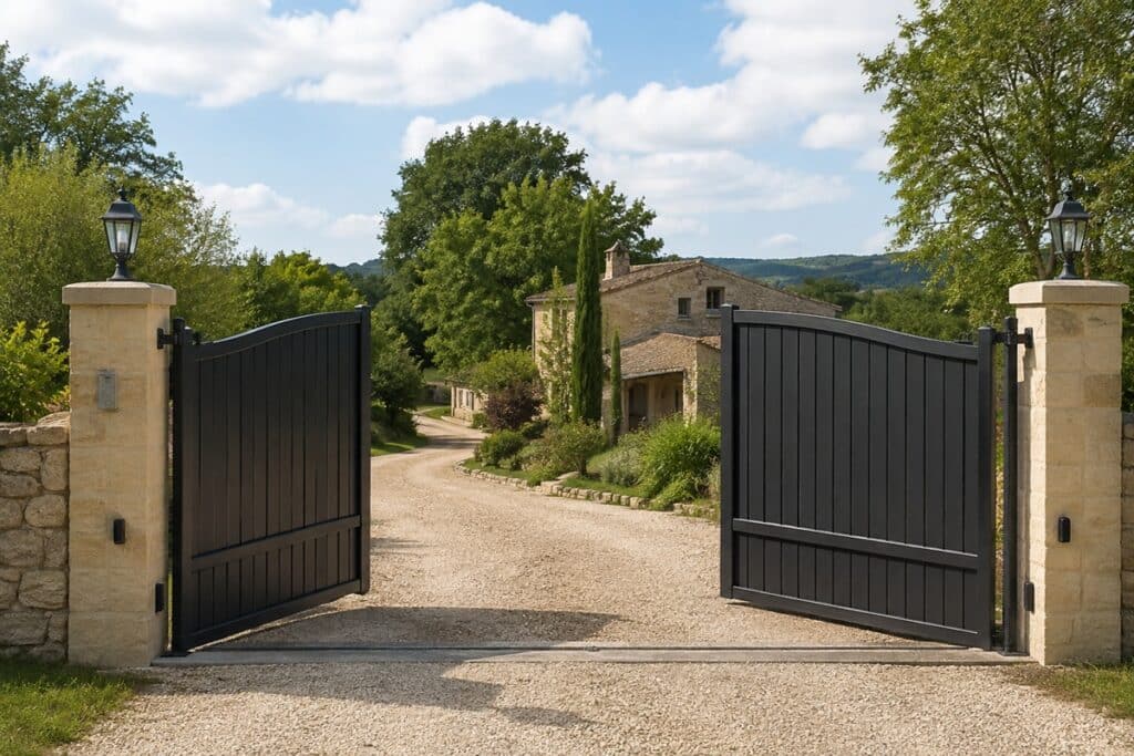 Entrée champêtre avec portail ouvert